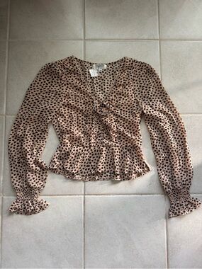 Blush Pink & Black Romantic Blouse Sz S